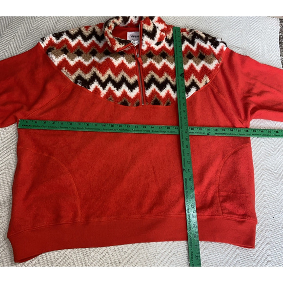Aerie Hometown Holiday Quarter Zip Sweatshirt Red Sherpa Tribal XXL NWT - Picture 9 of 9